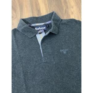 Men Barbour cotton long sleeve plaid collar polo shirt, M